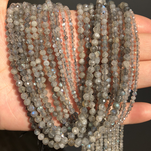 Perles en pierre naturelle Labradorite grise AAA à facettes 2/3/4mm, grosses rondelles pour la fabrication de bijoux, bricolage, Bracelet, couture, 15 pouces ► Photo 1/4