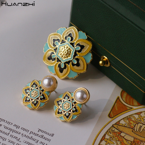 HUANZHI-boucles d'oreilles Vintage pour femmes, bijoux de fête, cadeaux de fête, collection 2022 ► Photo 1/6