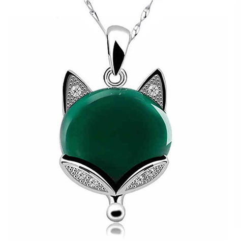 Collier pendentif en Jade en argent 925, vert naturel, amulette en calcédoine, bijou à la mode, cadeau pour femmes ► Photo 1/5