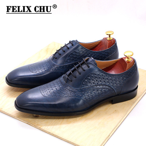 FELIX CHU-chaussures Oxford pour hommes, luxueuses en cuir véritable italien, bleu, noir, pour mariage, costume d'affaires, à lacets ► Photo 1/6