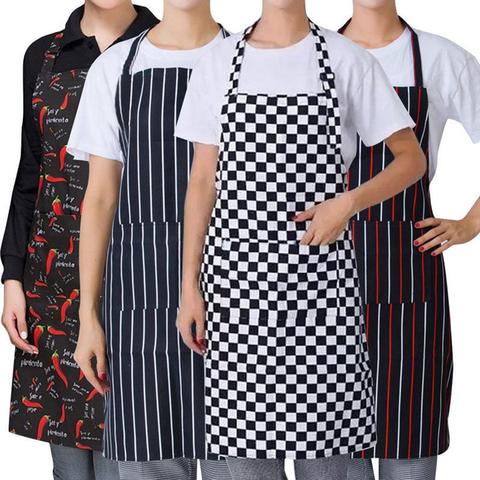 Nouveau Style rayé Plaid Long homme femmes taille tablier avec poche traiteur Chef serveur barre Chef serveur tablier Barbecue cuisine outil ► Photo 1/6