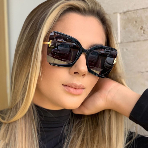 Marque design T lunettes de soleil 2022 nouveau surdimensionné carré femmes lunettes de soleil femme grand cadre coloré nuances pour femmes Oculos ► Photo 1/6