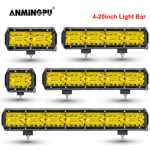 ANMINGPU-projecteur de travail LED jaune, 4-20 pouces, pour voiture, Jeep, camion, Suv, 4x4, bateau, Atv, barre de LED 12V 24V ► Photo 1/6