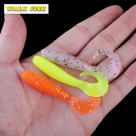 Lot d'appâts artificiels souples en Silicone pour la pêche, pack de leurres pour attraper des poissons comme les carpes ou les ver, avec Wobbler, 65mm, 2.7g, 10 pièces ► Photo 1/6