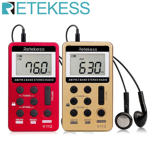 2 pièces RETEKESS V112 Mini Radios poche AM FM 2 bandes musique Radio récepteur intégré haut-parleur écouteur pour les Sports de plein air F9202C ► Photo 1/6