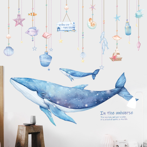 Autocollant mural de baleine de corail de dessin animé pour chambre d'enfants, décor mural de chambre à coucher, autocollants de carreaux en vinyle, décor de maison imperméable, stickers muraux ► Photo 1/6