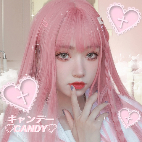 HUAYA longue droite rose perruque avec frange résistant à la chaleur cheveux synthétiques fille Halloween Lolita Cosplay perruque ou fête quotidienne FalseHair ► Photo 1/5