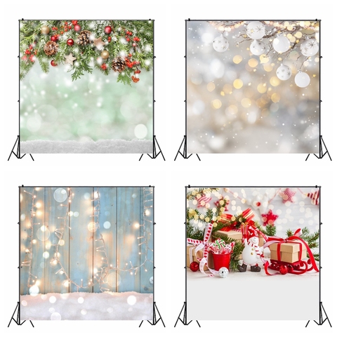 Laeacco décors de noël planche de bois lumière Bokeh hiver neige photographie arrière-plans bébé nouveau-né Portrait Photocall accessoires ► Photo 1/6