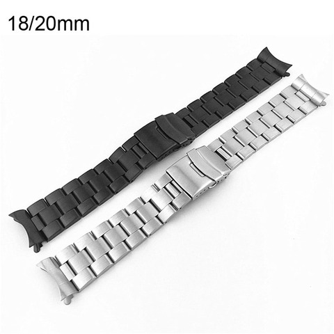 Bracelet de montre unisexe à extrémité incurvée, 20mm 22mm, Bracelet de montre en métal en acier inoxydable, Double fermoir à déploiement de sécurité avec broches ► Photo 1/6