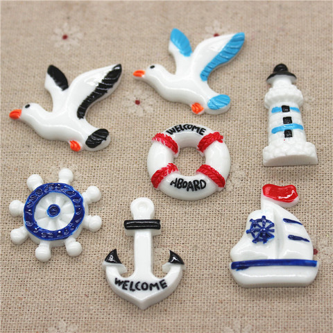 Kawaii bateau en résine pour bateau/ancre/casque/phare/Seagull/bouée de vie Miniature, Cabochon à dos plat, fournitures d'art, décoration artisanale à faire soi-même, 10 pièces ► Photo 1/6