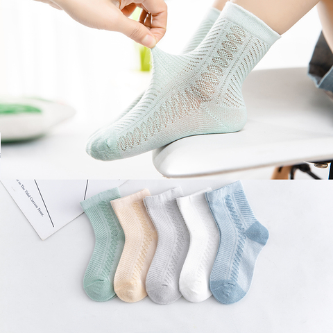 Chaussettes d'été en coton Jacquard pour enfants, 5 paires/lot de 0 à 12, chaussettes d'été en maille pour filles et garçons, vêtements pour enfants ► Photo 1/6