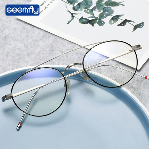 Seemfly-lunettes pour hommes et femmes, monture ronde rétro, monture métallique ultralégère, pour ordinateur ► Photo 1/6