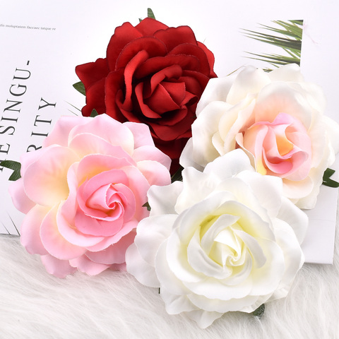 Têtes de fleurs artificielles en soie, 30 pièces, fausse tête de fleur pour décoration de mariage, Rose blanche, bricolage couronne cadeau, Scrapbooking ► Photo 1/6