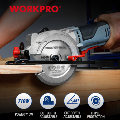 WORKPRO – Mini scie circulaire électrique 750W, outils électriques multifonctions avec lame TCT et lame en diamant ► Photo 1/6