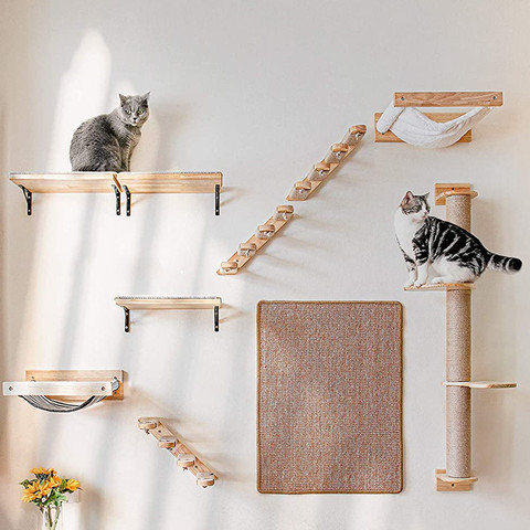 Lit hamac mural pour chat, meuble pour animaux de compagnie, ensemble d'étagères murales pour chaton, perche pour chat, poste d'escalade en bois, jouet de maison d'arbre à chat ► Photo 1/6