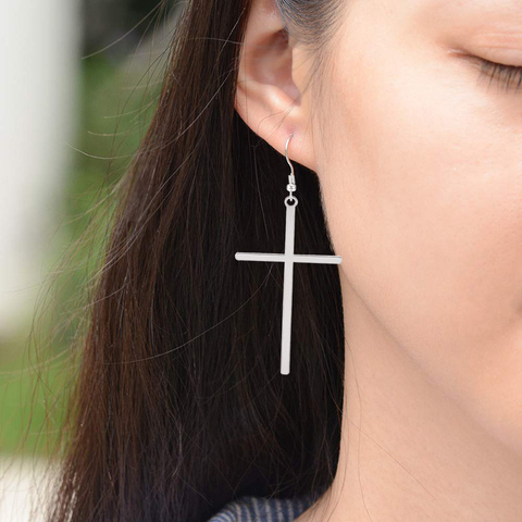 Boucles d'oreilles ethniques pour femmes, longues, grande croix, couleur or, bijoux, livraison directe ► Photo 1/5