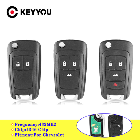 KEYYOU-clé télécommande, alarme de voiture, 2/3/4 boutons, 433MHz, transpondeur ID46 avec lame HU100, pour Chevrolet Cruze Malibu Aveo ► Photo 1/6