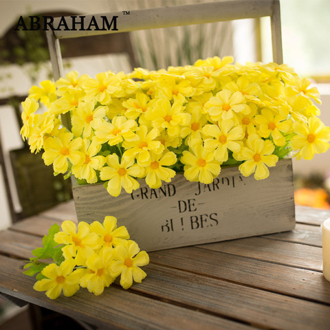 Fausses fleurs de marguerite artificielles 33cm 15 têtes | Bouquet de fleurs de marguerite jaune Gerbera, décoration florale d'automne pour décor de mariage à domicile ► Photo 1/6