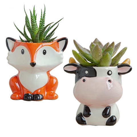 Nordique nouveau Style en céramique Animal Pot de fleur dessin animé zèbre mouton vache tête Mini Pot plantes succulentes bonsaï Pots décoration de la maison ► Photo 1/6