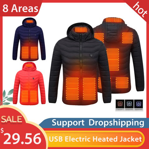 2022 hommes femmes USB électrique chauffé veste 8 zones Smart chauffage manteau avec capuchon pour pêche ski moto hiver chaud vêtements ► Photo 1/6