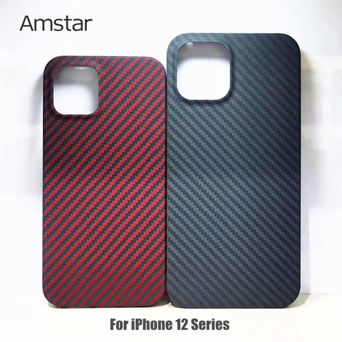 Amstar pur fibre de carbone étui de protection pour iPhone 12 11 Pro Max 12 Mini X XR XS Max fibre de carbone réelle Ultra-mince couverture rigide ► Photo 1/6