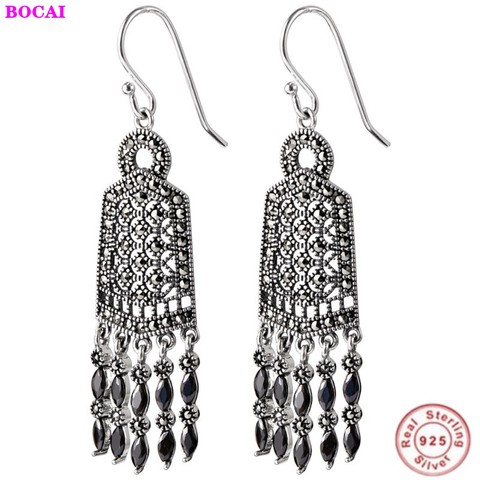 BOCAI – boucles d'oreilles en argent Sterling 100% S925 pour femmes, bijoux en grenat, Simple, thaïlandais, à la mode, 2022 ► Photo 1/6