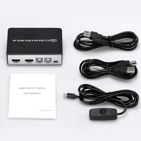 Commutateur KVM USB HDMI 4K, 2 ports, sélecteur KVM pour 2 ordinateurs, 1 moniteur HD et 4 périphériques USB, prenant en charge le clavier sans fil ► Photo 1/6