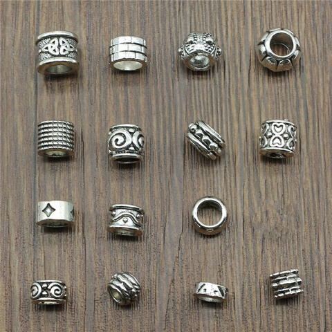 20 pcs / lot perles d'espacement charmes couleur argent Antique grand trou perles d'espacement charmes pendentifs pour Bracelets fabrication de bijoux ► Photo 1/2