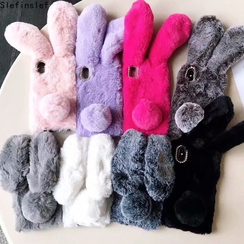 Coque de téléphone souple en forme de lapin, mignon et poilu, pour iphone 12 mini 11 Pro Max 5s SE XS MAX XR 6 6S 7 8 Plus, cadeaux pour filles ► Photo 1/6