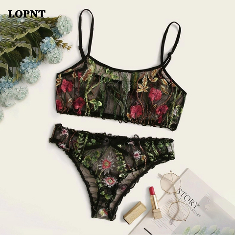 LOPNT – ensemble de soutien-gorge brodé pour femmes, lingerie transparente et sexy, en maille brodée, bh ► Photo 1/6