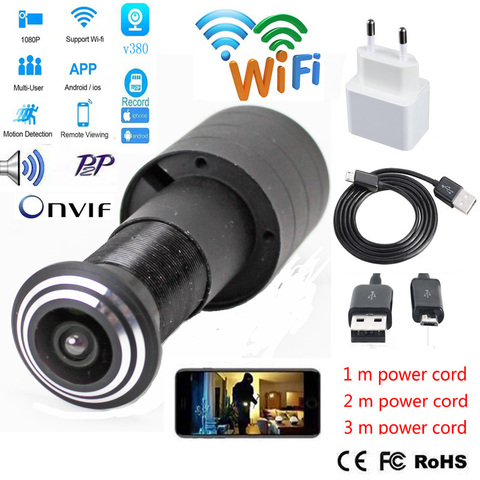 Caméra de sécurité pour les yeux de porte, objectif HD 2mp 2.1mm, grand Angle FishEye CCTV réseau Mini peephone WifI carte P2P TF ► Photo 1/3