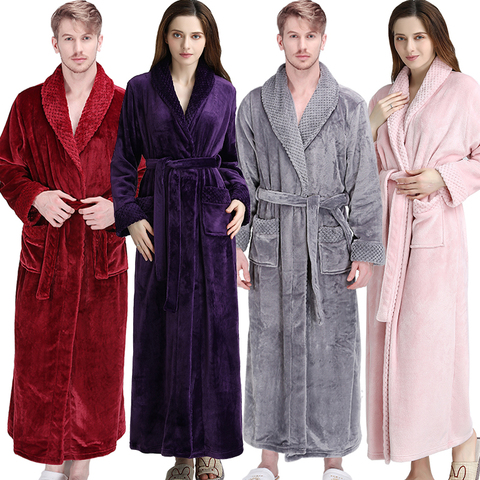 Robe de bain Extra longue en flanelle pour femmes et hommes, thermique, luxe, Sexy, en fourrure, à grille, Kimono, Robe de demoiselle d'honneur, hiver ► Photo 1/6