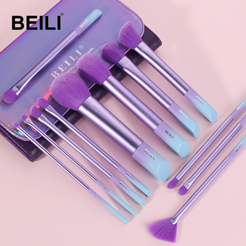 BEILI violet 12 pièces pinceaux de maquillage fond de teint professionnel surligneur fard à paupières fard à paupières maquillage pinceaux ensemble avec sac cosmétique ► Photo 1/6