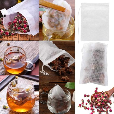 Sachets de thé jetables en tissu Non tissé, 100 pièces, filtres à épices, pour infuseur à thé, avec cordon scellé à chaud, de qualité alimentaire ► Photo 1/6
