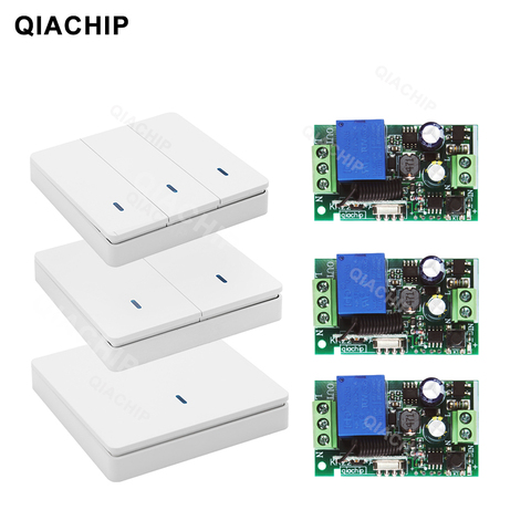 QIACHIP AC 220 V 1 CH Télécommande Commutateur Panneau Mural Mur Émetteur À Distance Maison Intelligente Chambre Lampe Escalier Lumière ampoule LED RX TX ► Photo 1/6