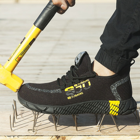 2022 nouveau respirant maille sécurité chaussures hommes lumière Sneaker Indestructible acier orteil doux Anti-piercing travail bottes grande taille 37-48 ► Photo 1/6