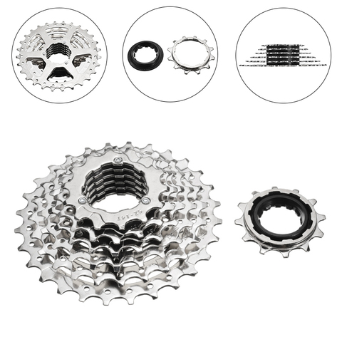 Cassette de bicyclette, hybride, 7 vitesses, 12-28T, VTT, avec roue libre, pièces de bicyclette, accessoires, argent ► Photo 1/6