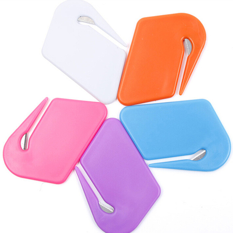 1Pc plastique Mini lettre couteau courrier enveloppe ouvreur papier de sécurité gardé Cutter ► Photo 1/6