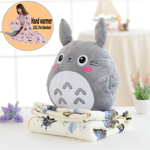 Japon Totoro oreiller en peluche avec couverture en flanelle douce peluche main plus chaude jouets en peluche pour enfants chambre coussin pour petite amie ► Photo 1/6