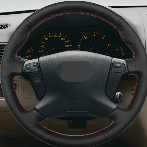 HKOADE – housse de volant de voiture en Faux cuir noir souple, couture à la main, antidérapant, pour Toyota Avensis 2003 – 2007 ► Photo 1/6
