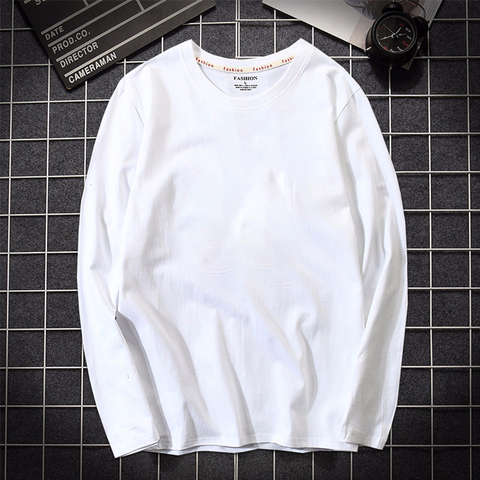 2022 automne hommes T-shirt 100% coton à manches longues mince T-shirt mâle couleur Pure haute qualité T-shirt décontracté chemise blanc grande taille 5XL ► Photo 1/5