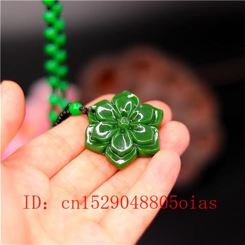 Pendentif fleur de Jade chinois vert naturel, collier de perles, breloque de mode, bijoux amulette sculptée, cadeaux pour femmes et hommes ► Photo 1/5