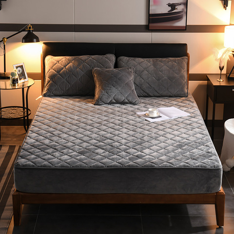 Imperméable à l'eau matelas protecteur drap housse Style housse pour matelas couleur unie matelassé corail polaire épais doux coussin pour lit ► Photo 1/6