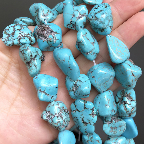 Perles de pépites Turquoises bleues naturelles pour la fabrication de bijoux, accessoires de Bracelet à faire soi-même, perles minérales de 15 pouces ► Photo 1/6
