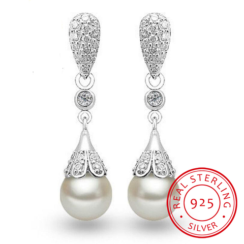 Boucles d'oreilles en argent sterling 925, bijoux en perles d'eau douce naturelle, goutte, mariage, pour femmes ► Photo 1/6