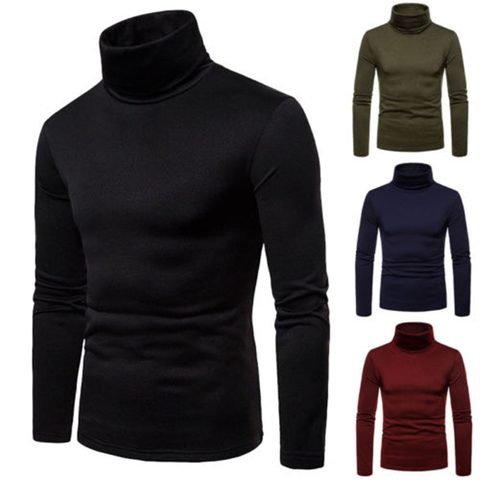 Hommes chandails hiver automne col roulé à manches longues plaine Stretch tricoté pulls Tops basiques coupe ajustée mode hommes chandail ► Photo 1/6