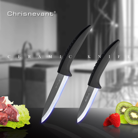 Couteau en céramique (3 4 5 6 pouces) avec couvercle de couteau, ensemble de 2 pièces lame noire pour éplucher les fruits et légumes ► Photo 1/6