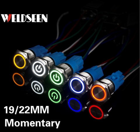 Interrupteur momentané en métal, 19mm, 22mm, bouton d'alimentation de réinitialisation automatique, lumière LED, 3V, 6V, 12V, 24V, 220V, bouton d'alimentation de démarrage, avec prise ► Photo 1/4