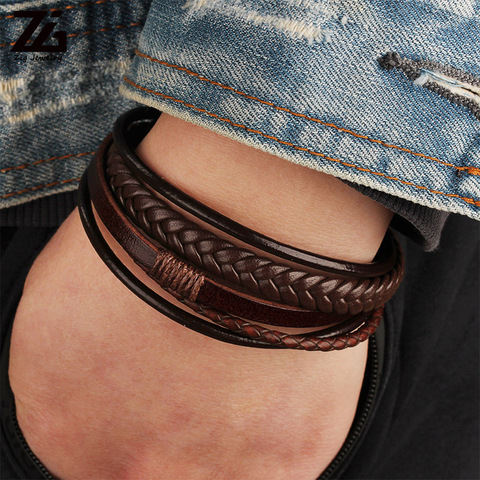 ZG – Bracelets en cuir tressé pour hommes, couleur noir et marron, élégant, magnétique, vente en gros ► Photo 1/6