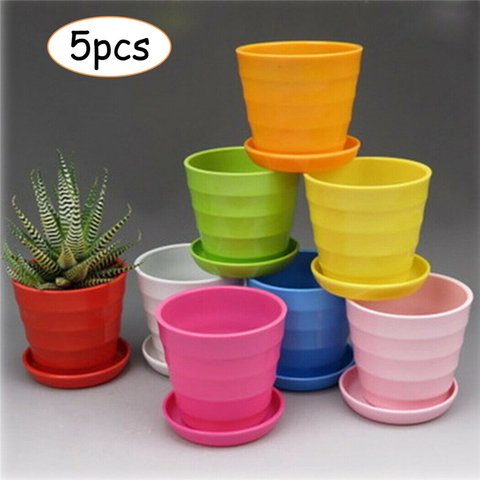 5 pièces créatif coloré résine Mini plante Pot de fleur brillant planteur maison jardin décoration avec soucoupe plateau ► Photo 1/1